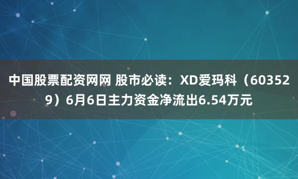 中国股票配资网网 股市必读：XD爱玛科（603529）6月6日主力资金净流出6.54万元